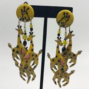 Vtg Lunch at the Ritz Giraffe 1988 Drop Earrings